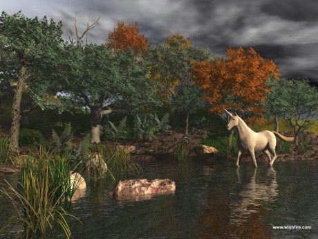 Unicorn wading in a River